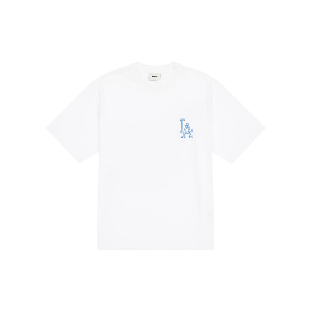MLB Base Logo T Shirts Unisex Ecru Crew Neck Moderate Straight Fit 3ATSU0143-07WHS