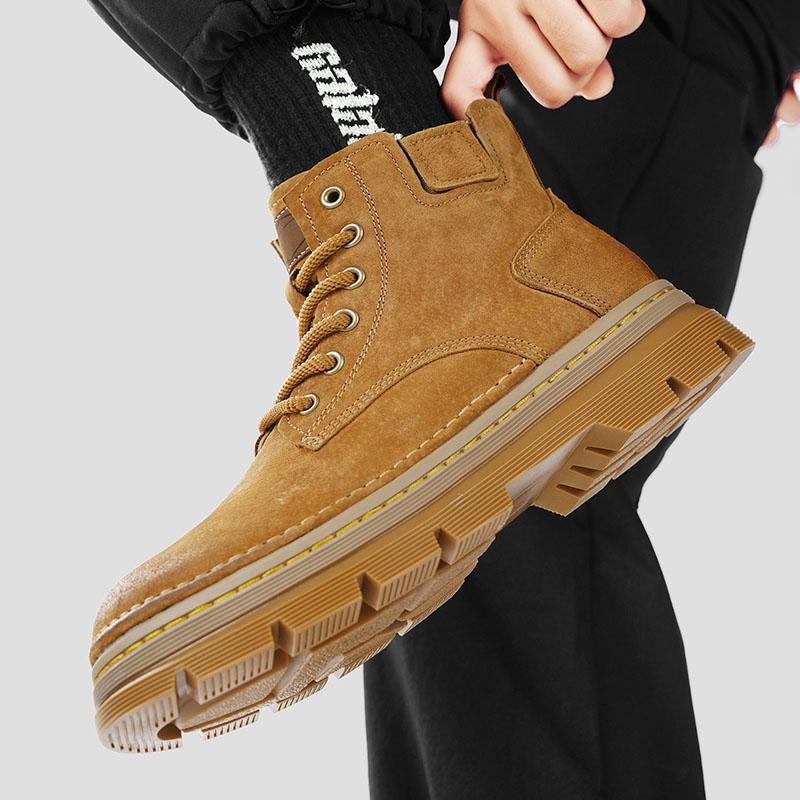 Fashion Men Ankle Boots Platform Leather Boots 2025 Fashion Brown Lace-up Boot High Top Comfortable Casual Shoes Non slip Work Men Boots