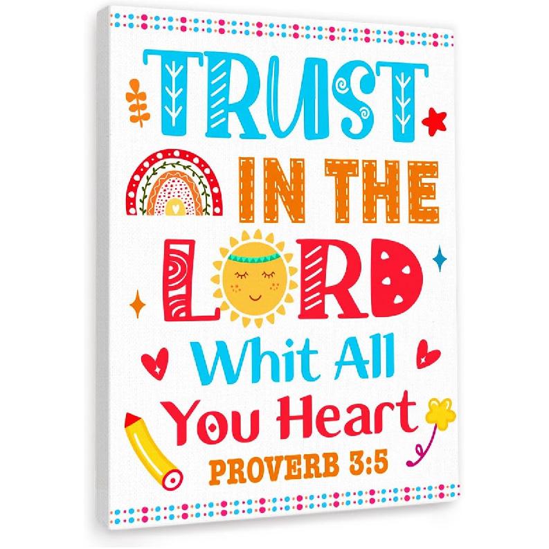 Christian Scripture Wall Art For Kids,The Lord Is With Me Psalm 118:6 pirational Bible Verse Canvas Framed Paintings Posters For Nursery Sunday