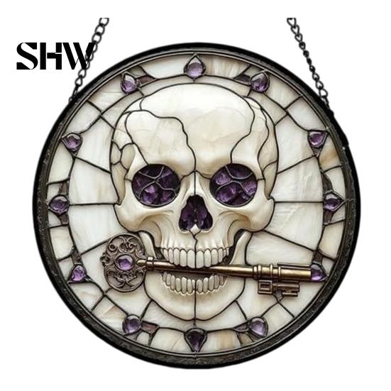 Unique Wall Hanging Art Retro Halloween Pendant, Ghost/Bat/Spider Web/Pumpkin Head Print, Old School Horror Room Decor Vintage Acrylic Ornament