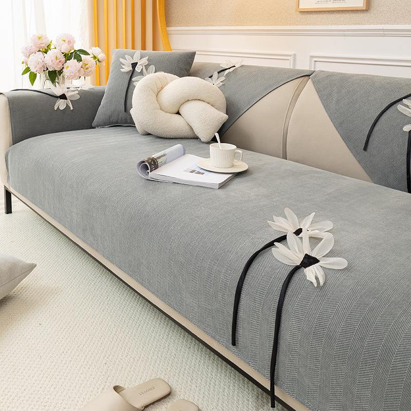 

Диванная подушка кремового цвета с узором «елочка» Синель Four Seasons Универсальное полотенце для спинки дивана Нескользящая грязеотталкивающая ткань 70*70cm