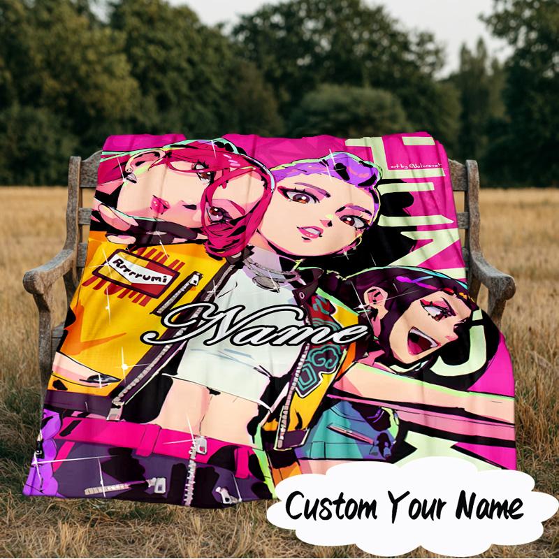 Custom Name Fantasy Night Trio K-Pop Blanket  Ideal Bedding Blanket Perfect for Travel, Camping, Living Rooms, Offices, Sofas, Fan Christmas gift