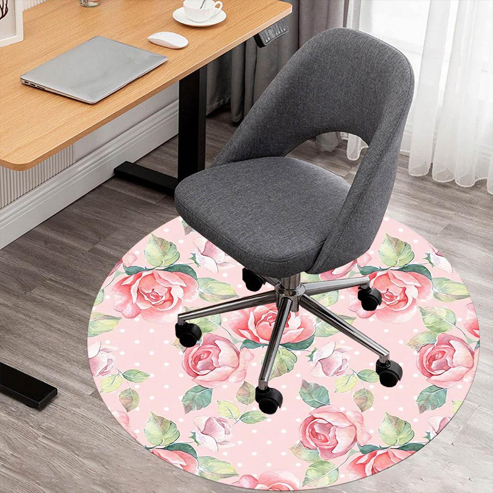 

1pc Rose Floral Round Chair mat Area Rug - Non-Slip, Floor Mat for Office, Bedroom, and Indoor Decor c1118116 80cm by 80cm
