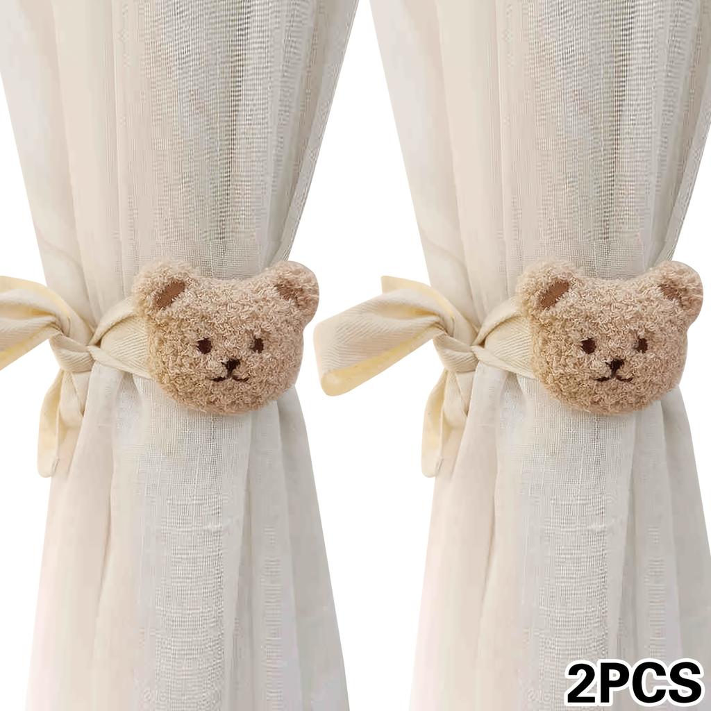 2pcs Modern Polyester Curtain Tiebacks, Adjustable No-Drill 3D Cartoon Animal Design, Creative Window Drapery Holdbacks for Living Room Decor