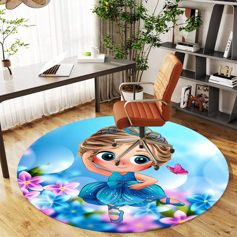 1pc Princess Butterfly Round Chair mat office Area Rug - Non-Slip, Floor Mat for Office, Bedroom, and Indoor Decor p127249