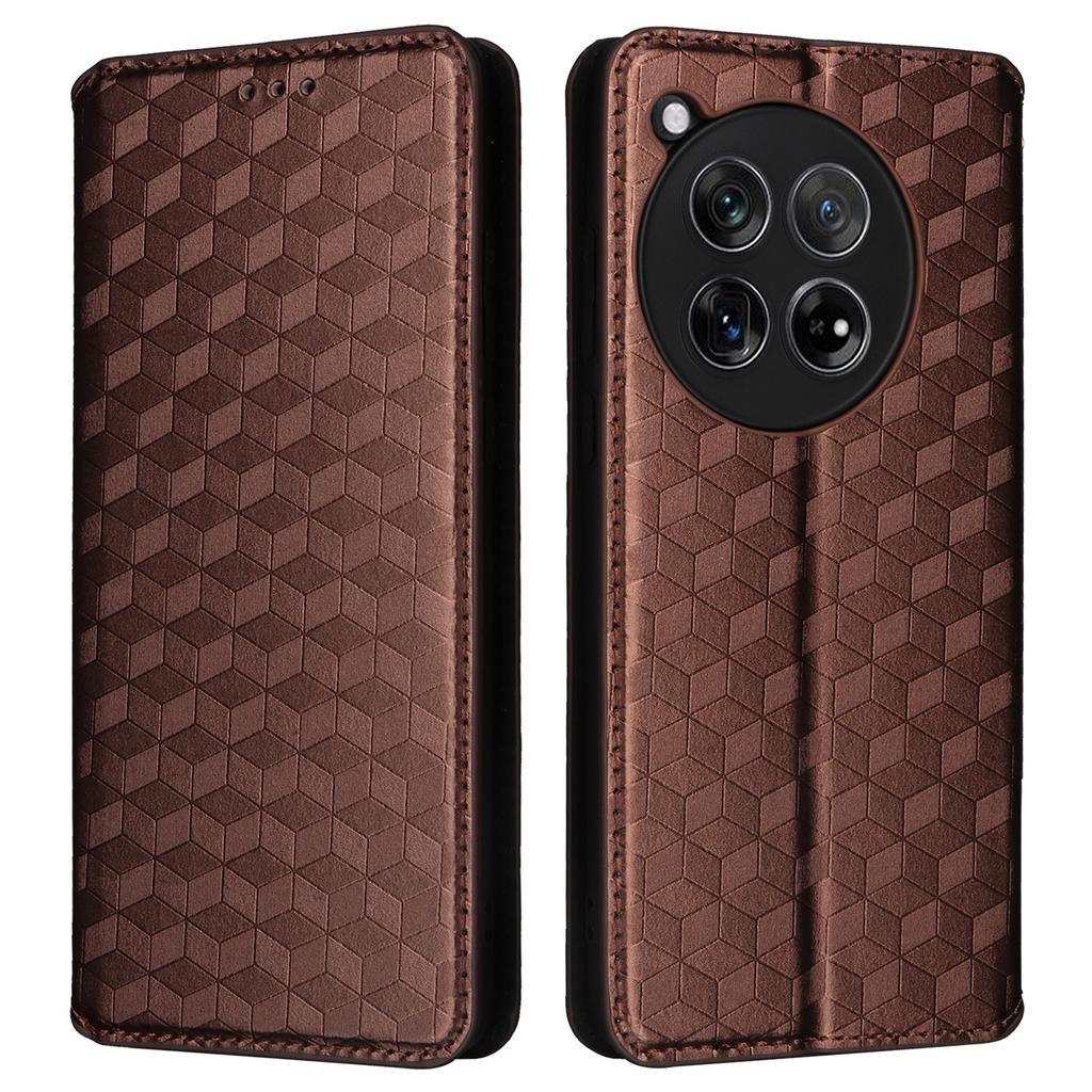 For OnePlus Ace 3 5G/12R 5G Phone Cover Magnetic Rhombus Pattern Leather Case