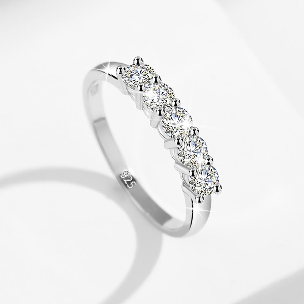 Stone Round Moissanite Rings for Women Sterling Silver Gold Plated Eternity Wedding Band Engagement Jewelry