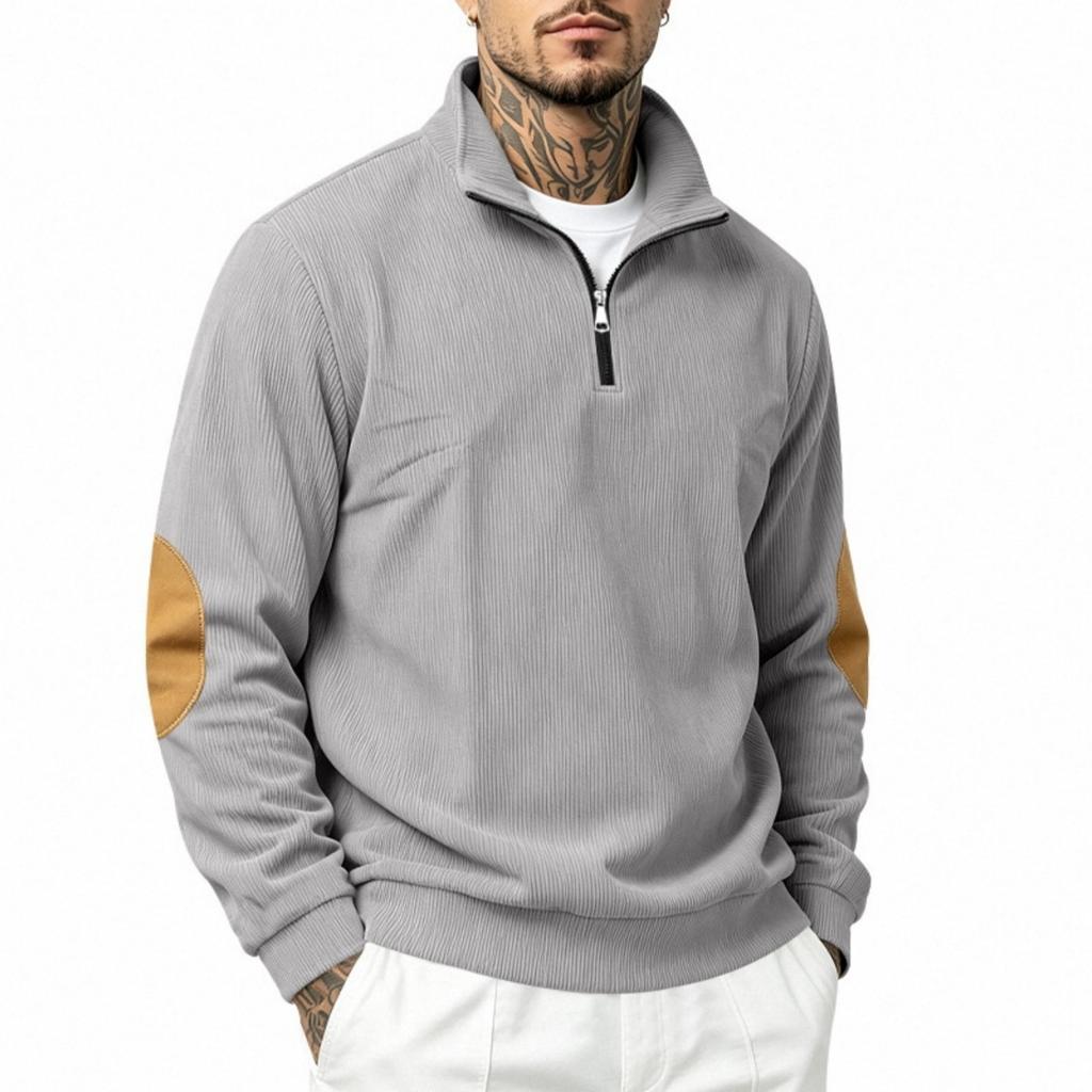 Men's Half-Zip Hooded Long Sleeve Loose Fit Sweatshirt with Paneled Stitching