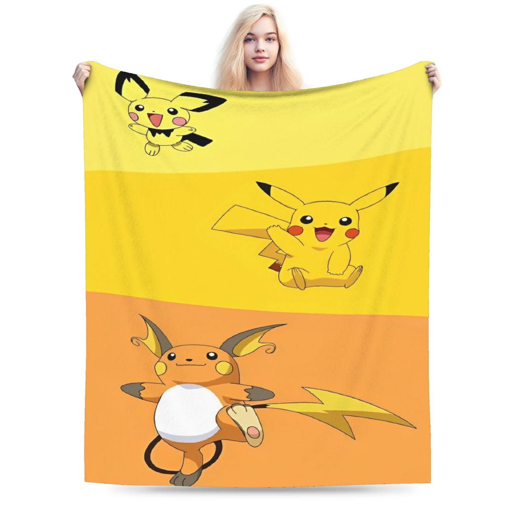 Funny 3D Pikachu Dotted Face Blanket Pokemoned Travel Flannel Bedding Throws For Living Room Soft Warm Quality Bedspread Gift
