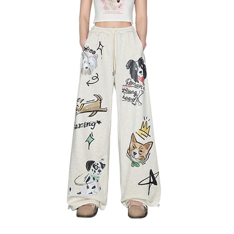 

UNIFREE Women s Retro Wide-Leg Dog Print Sweatpants XL