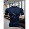 Men's Compression Shirt Quick Dry Navy Blue Gym T-Shirt Katana Samurai Print Workout Sportswear