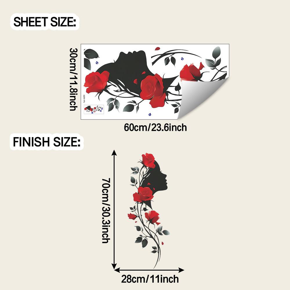 

A Silhouette of A Girl s Profile in A Rose Bouquet, A Home Wall Decoration and Beautification Sticker