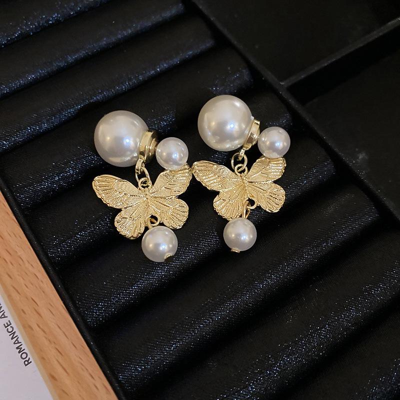Elegant Vintage French Butterfly Flower Stud Earrings - High-End Fashion Accessories for Women