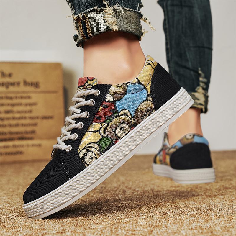 Men's Shoes Summer Breathable Anti Slip Versatile Printed Soft Soled Youth Canvas Oil Painting Original Casual Board Shoe