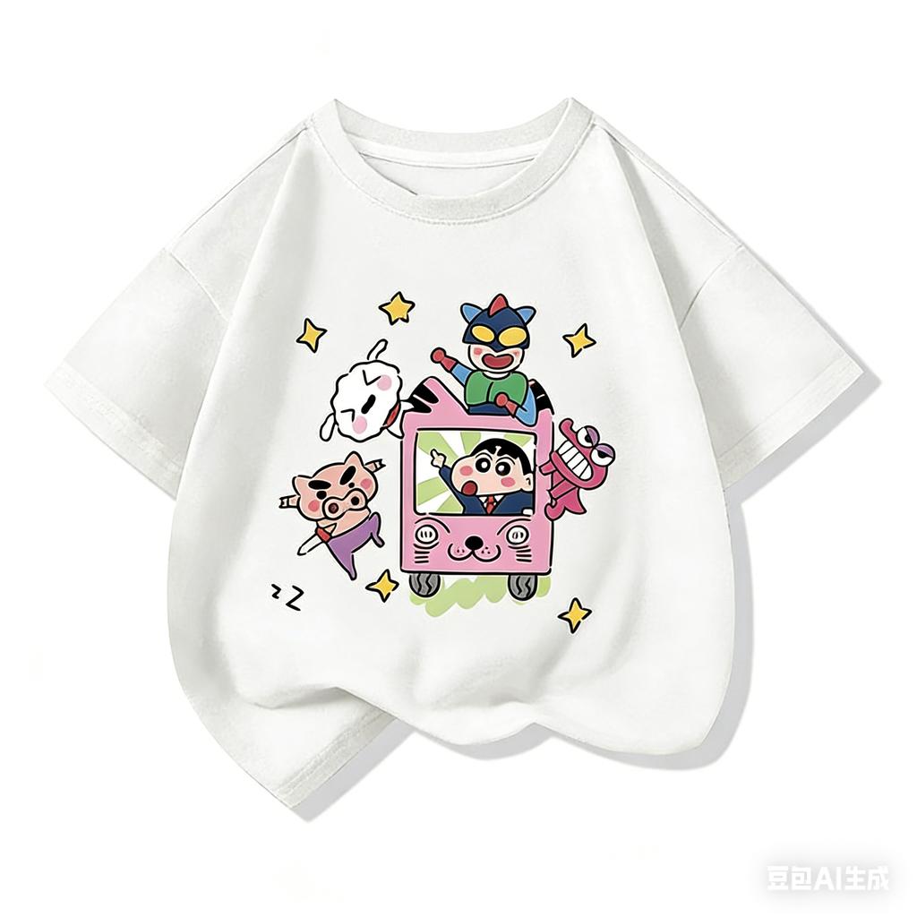 2026 Summer Comic Form Crayon Shinchan Image 100 Cotton Printed Oversize Casual Tshirt Adult Children Parentchild Top Y2k
