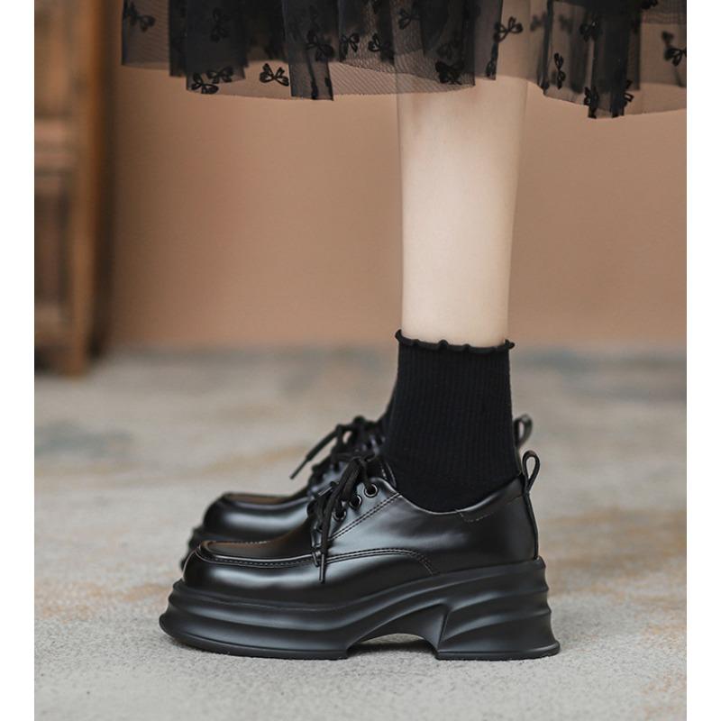 Lace Up Comfort Woman Platform Oxford Shoes British Style Woman New Retro Thick Sole 8CM High Heel Casual Single Shoes Loafers