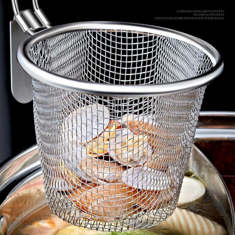 304 Stainless Steel Noodle Drainer Filter Mesh Sieve Household Kitchen Hot Pot Colander Fishing Noodle Spoon Frying Filter Spoon