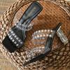 Fashion Higher Quality Rhinestone Thin Heel Women Sandals Transparent PVC Fashion Square Toe Slide Sandals Sexy Open Toe Designer Shoes