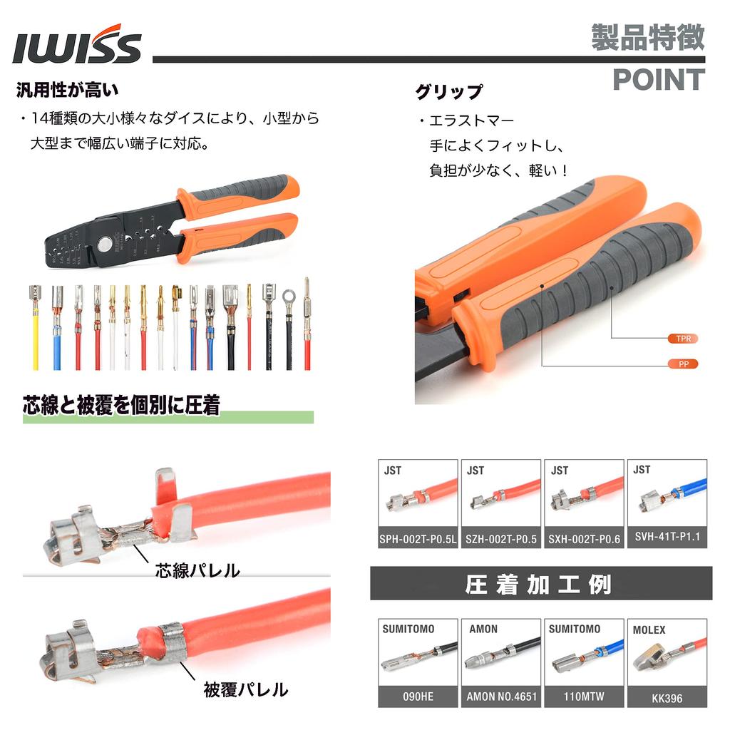IWISS Crimping Pliers for Open Barrel Contacts with Stepped Dies for a Thin Finish IWS-1440L General-Purpose