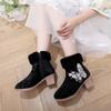 Women's Winter Embroidered Ankle Boots Non-Slip Low Block Heels Snow Booties with Faux Fur Lined Warm Comfortable Fleece Walking Boot Shoes for Women