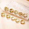 Mixed Styles Retro Colorful Zirconia Open Ring Set: 3/6/9 Pieces, Stainless Steel with 18K Gold Plating.