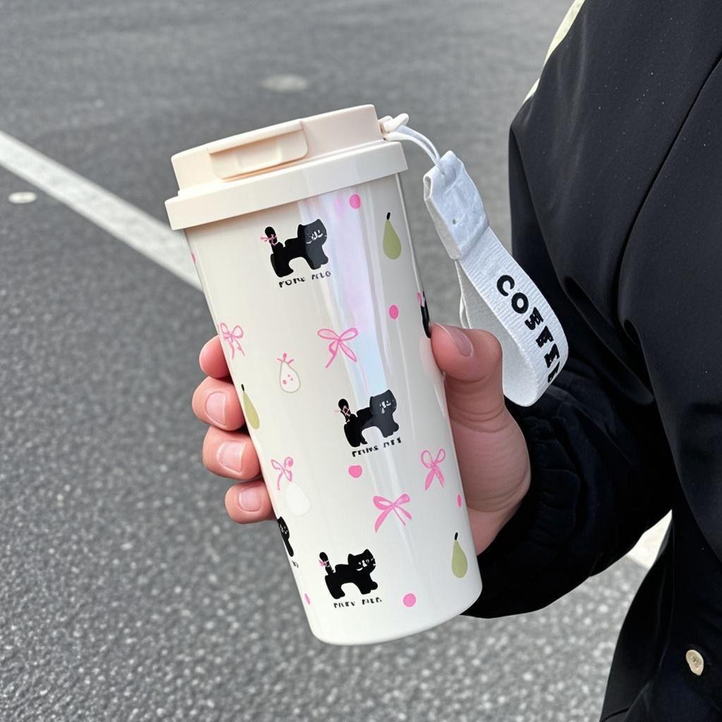 Přenosný kelímek se slámkou s velkým objemem pro dívky - Květinový design