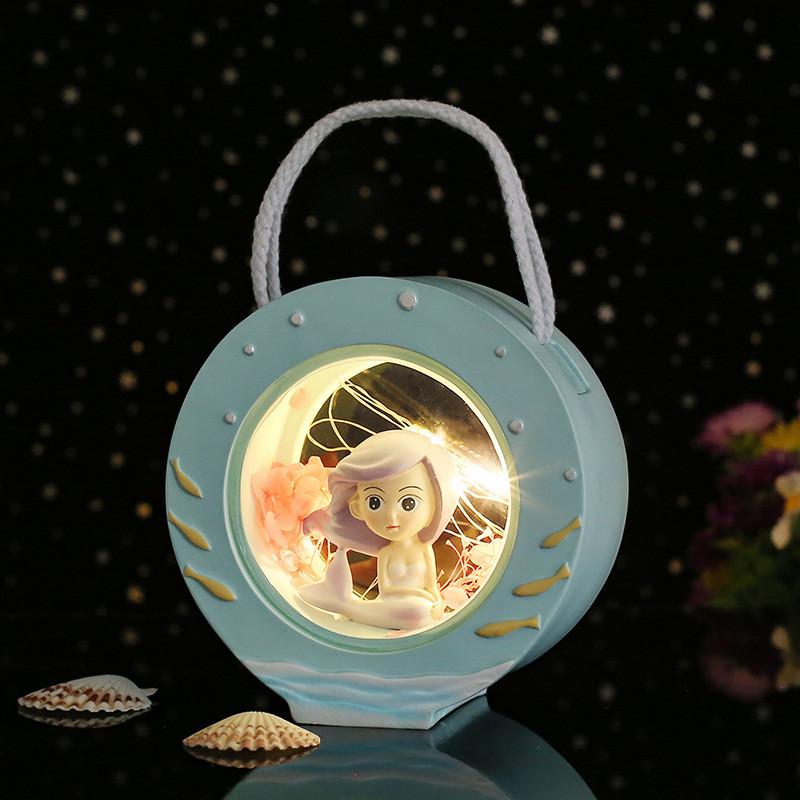 

Button Lamp Night Cell Powered Compact Cartoon Cute Mermaid Shaped Lights синий