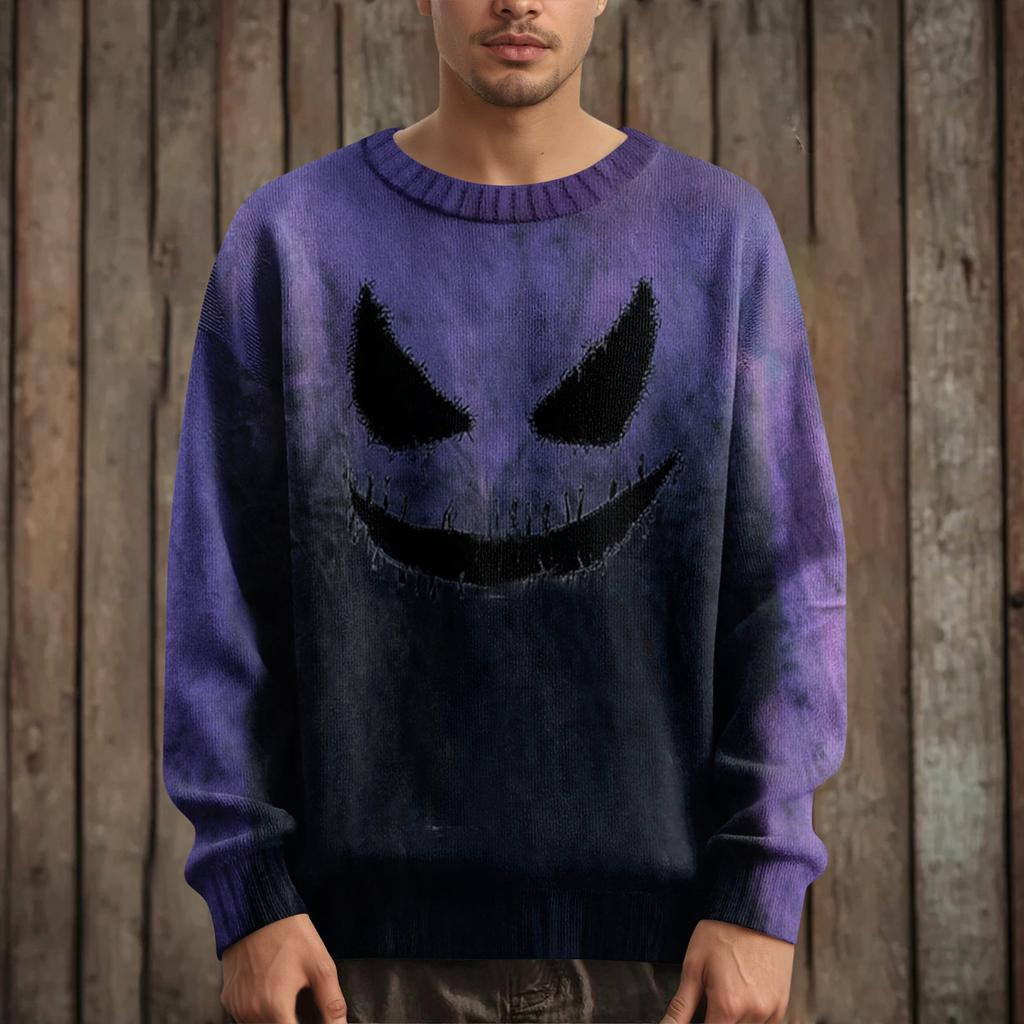 Herre Langermet Pullover Genser Casual Halloween Trykk Strikket Oversized Genser