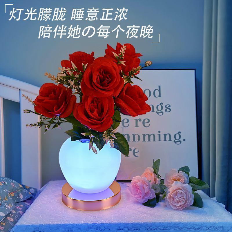 Rechargeable Night Light Shaped Champagne Rose, Creative Rose Decoration, Romantic Bedroom Gift