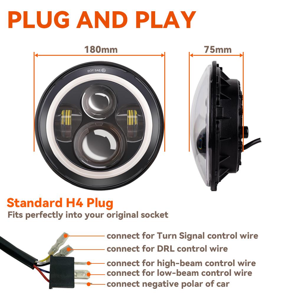 For BMW Harley Softail Cafe Racer Chopper Ural IZH For Honda 7"Led Car Motorcycle Headlight H4 Phare Farol Moto Headlamp