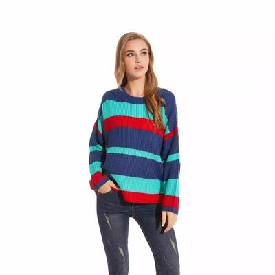 2025 Autumn/Winter European & American Striped Loose Color Block Sweater for Women
