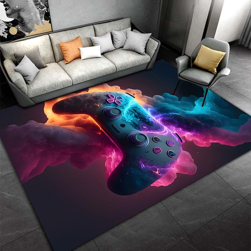 Gaming Controller Design Carpet with Futuristic Neon Style Print Suitable for use as an anti-slip for living room bedroom sofas
