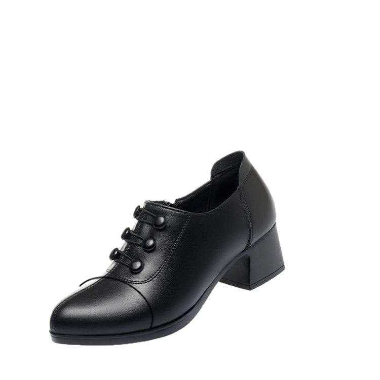 Coarse-heeled single shoes New soft-soled mid-heeled leather shoes in autumn