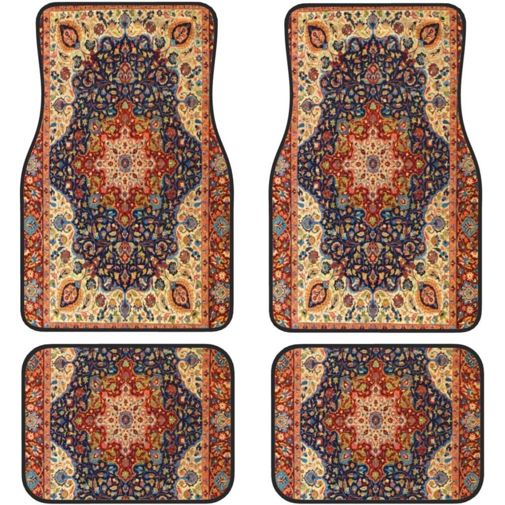 Car Floor Mats Set Of 4, Oriental Turkish Persian Carpet Front And Back Rug Mats Decorative Universal For Cars SUV Trucks Vans
