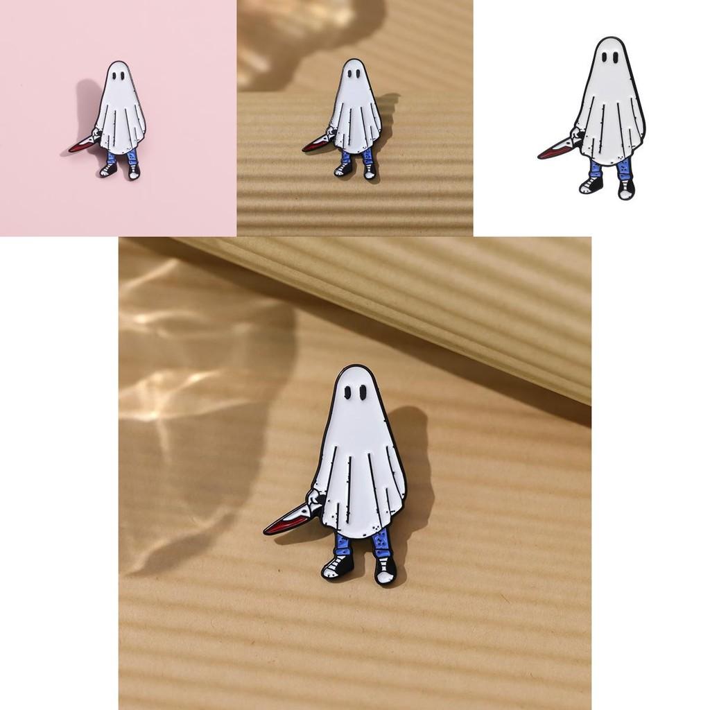 Delightful Cartoon Brooch In White Ghost Shape With Dagger For Fashion Halloween