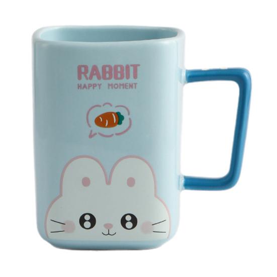 

Керамическая кружка с изображением кота, кофейная кружка, квадратная художественная чашка, 420 мл, большая емкость, мультяшная чайная кружка, модная посуда для напитков, подарок для мужчин и женщин синий