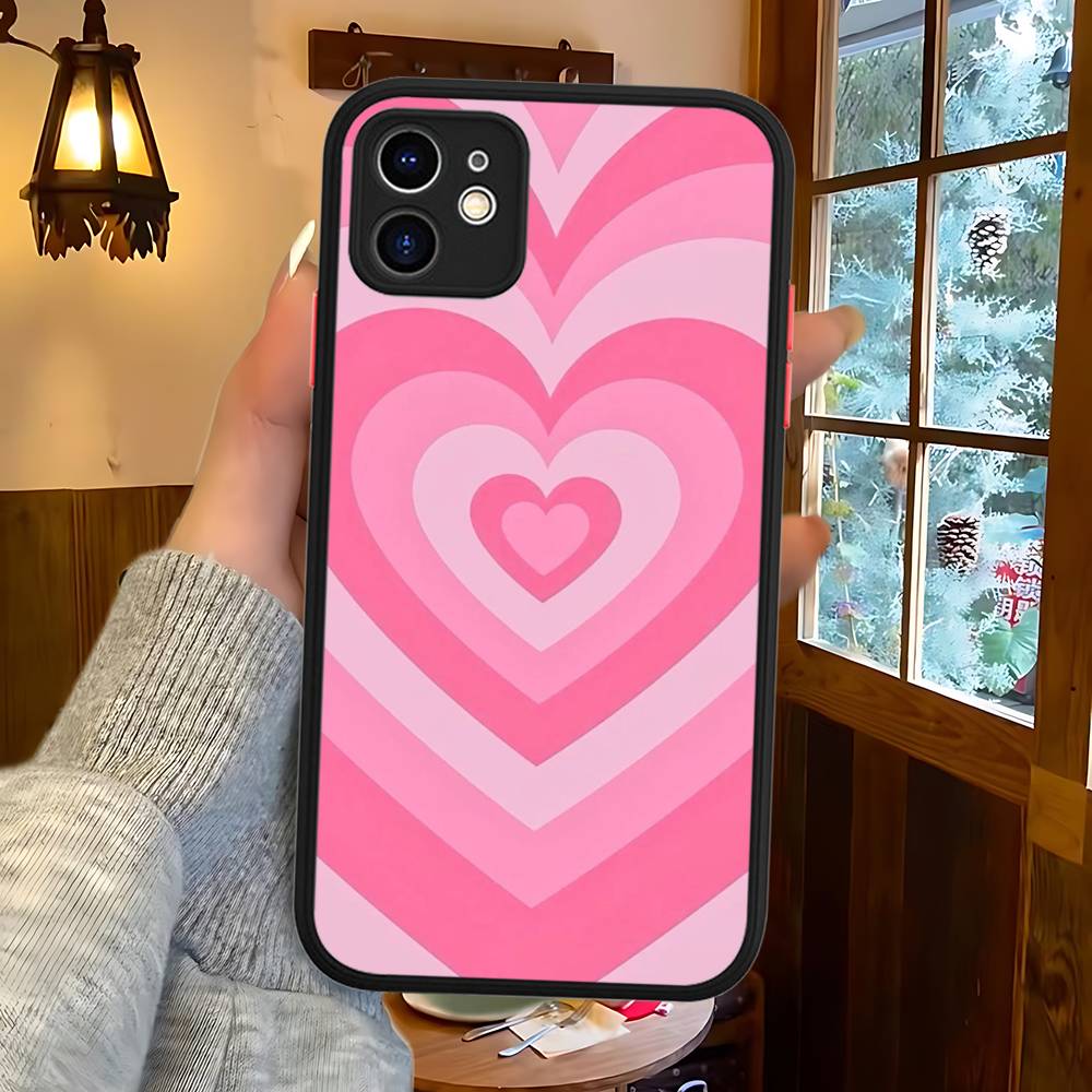 INS Style Pink Heart Phone Case For IPhone 14 X XR XS 7 8 Plus 11 12 13 Pro MAX 13mini Matte Shockproof Case
