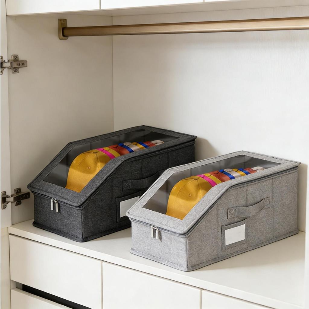 2pcs Stackable Baseball Cap Storage Box Large Capacity Dustproof Case Closet Hat Organizer With Clear Window Hold Up To 28 Caps