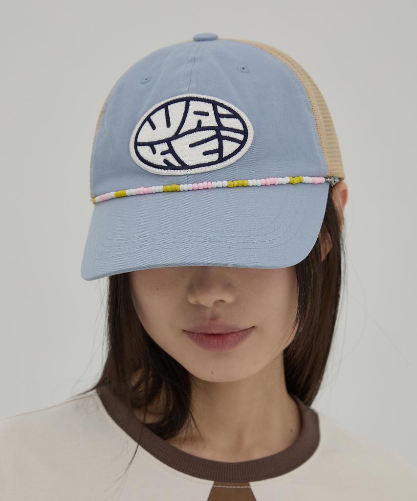 WAIKEI Detachable Bead String Mesh Ball Cap Sky Blue