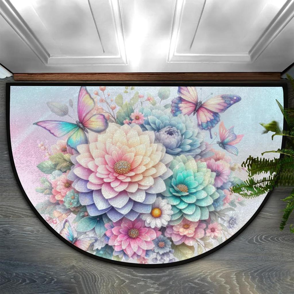 Spring Cartoon Half Circle Entrance Floor Mat Anti Dirty Wear Resistant Easy To Maintain Door Mat