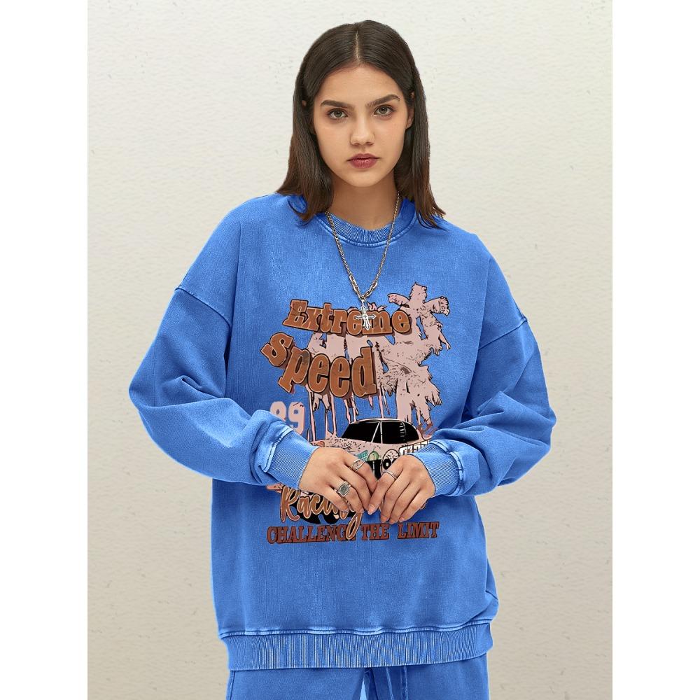 Extreme Speed Challenge The Limit Cool Car Pattern Women Washed Sweatshirts Cotton Casual Pullover Autumn Loose