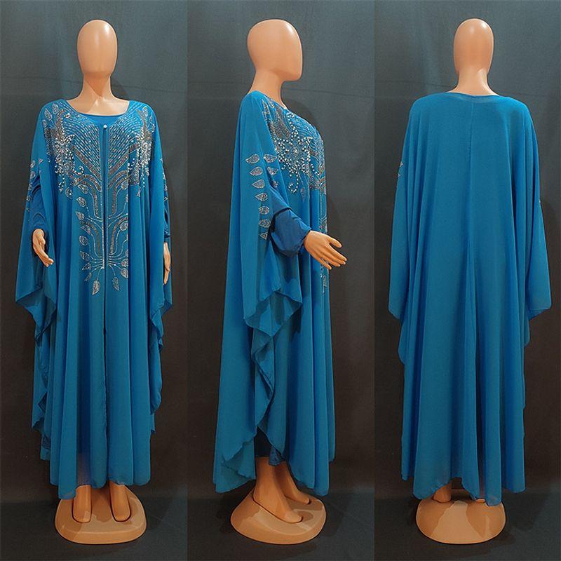 Cross-Border Indonesia Middle East Turkey Africa European and American Style Dress Chiffon Heavy Embroidery Hot Drilling Robe Plus Size Women Dress