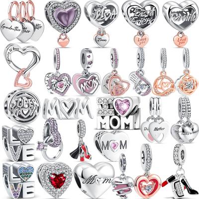 100% 925 sterlingové stříbro Přívěsek pro maminku Forever Love Heart Korálky Fit Originální módní přívěsky Náramek DIY Šperky Dárek ke Dni matek