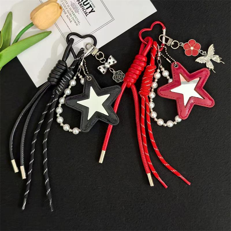 Handmade Star Knot Leather Keychain Pendant Mirror