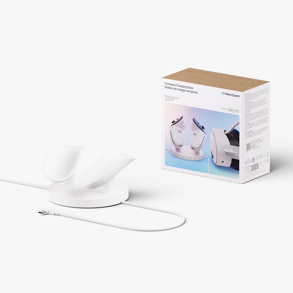 Meta Quest Compact Charging Dock Compatible with Meta Quest Extended Charging Cable for Headsets Wireless Charging for Touch Plus Controllers 3/3S