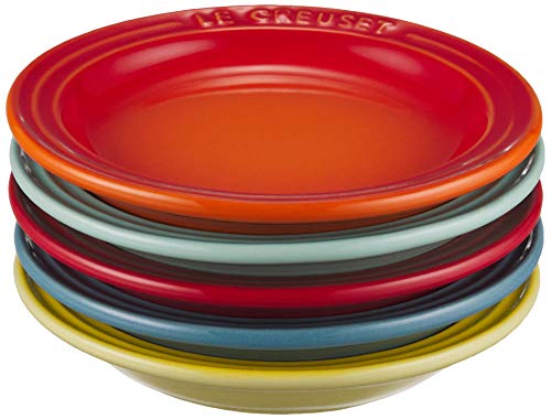 Le Creuset Mini Round Plates, Rainbow Design, Heat-Resistant, Cold-Resistant, Microwave- and Oven-Safe, Pack of 5, Oven-Safe, Bakeware [Official Japan