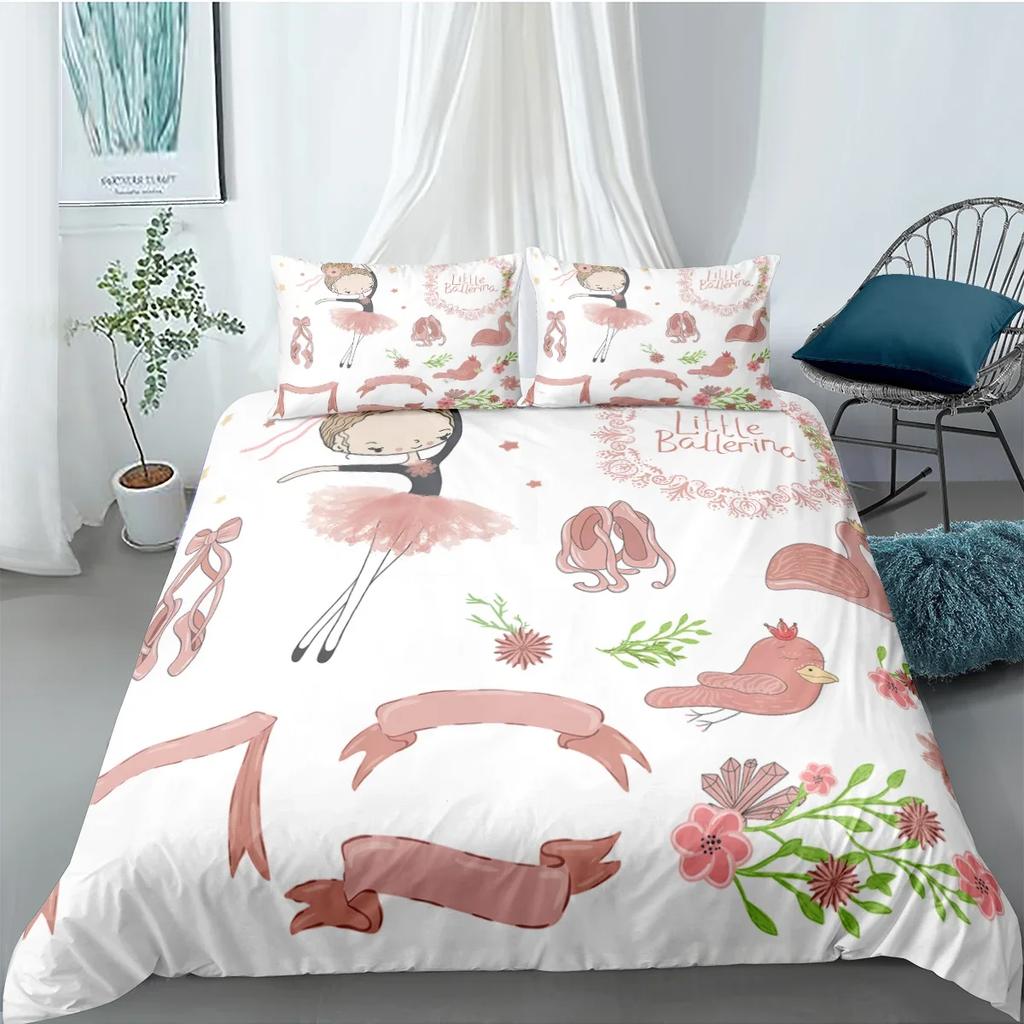 Dancing Girl Duvet Cover Ballet Girls Bedding Set Home Textile Bedclothes Soft Girly Comforter Cover Queen/King Size for Kids