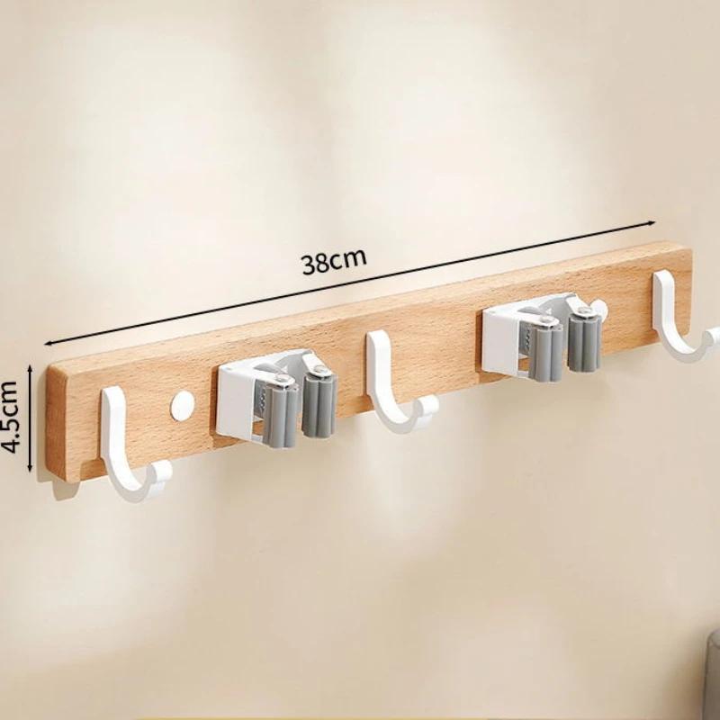 Dřevěný držák na koště a mop Stojan na ukládání mopů Nástěnný organizér pro domácnost, garáž, koupelnu, kuchyň Protiskluzové háčky na organizér mopů