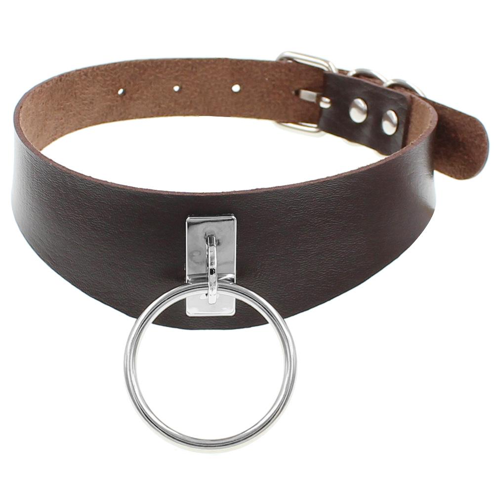 Simple Harajuku Street Dance Punk O-Shaped Ring Trend PU Leather Necklace Collar Neck Cover