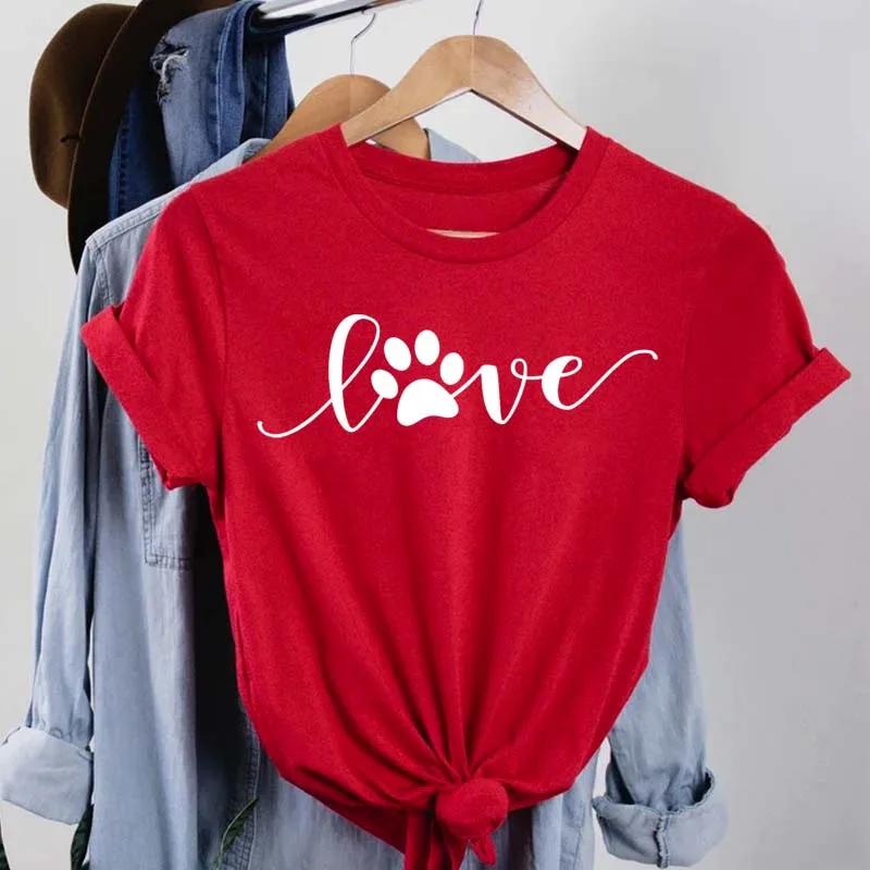 Women Unisex T Shirt Fashion Dog Heartbeat Print T-shirt Funny 90s Print T Tee Womens Tshirt for Female Red Shirt Clothes Tops